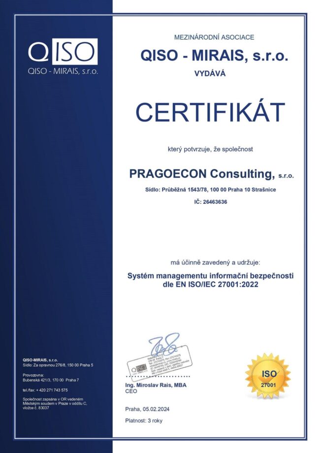 Osvědčení 27001 Pragoecon